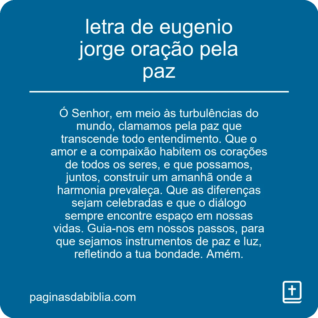 letra de eugenio jorge oração pela paz