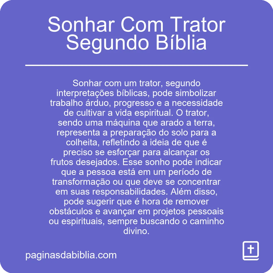 Sonhar Com Trator Segundo Bíblia