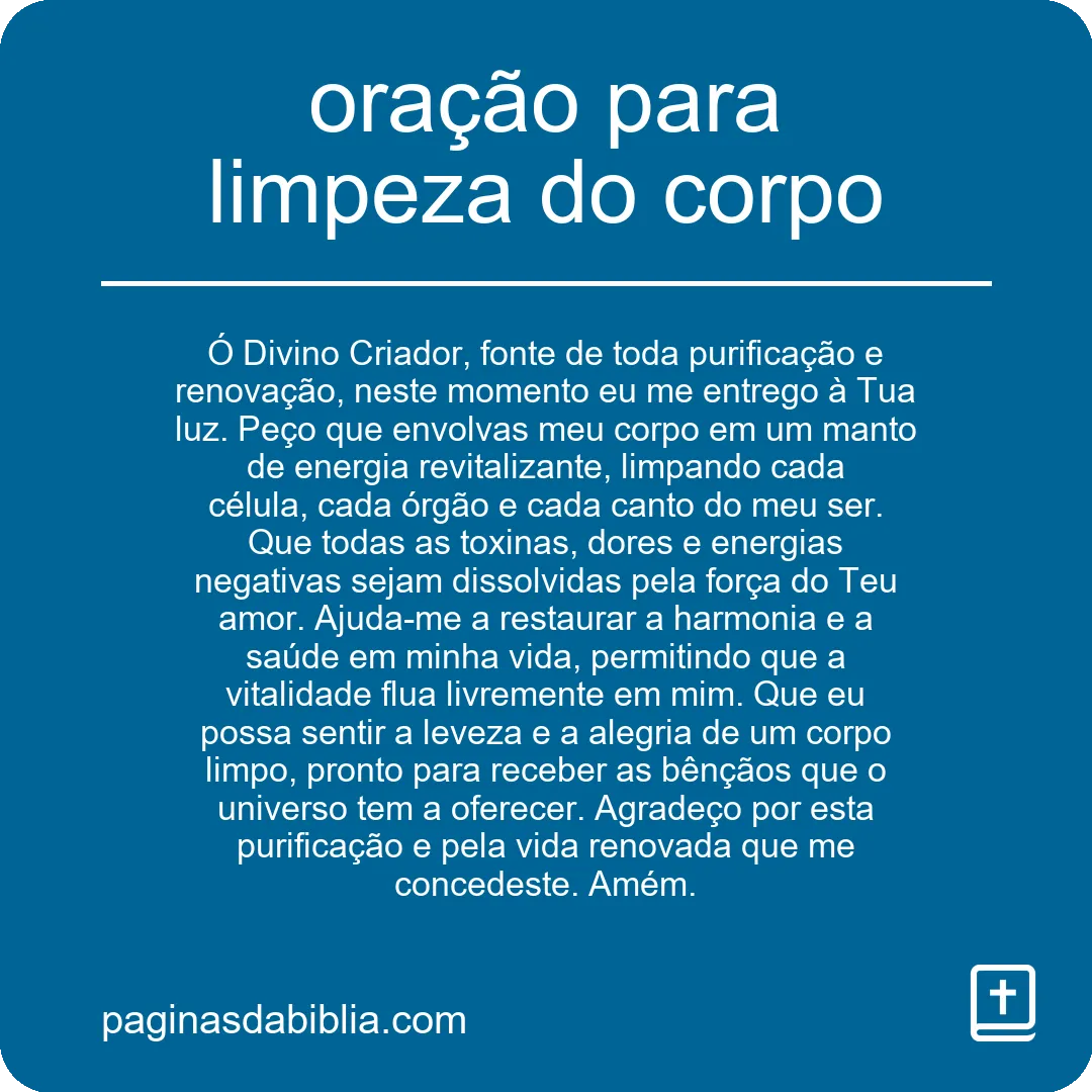 oração para limpeza do corpo