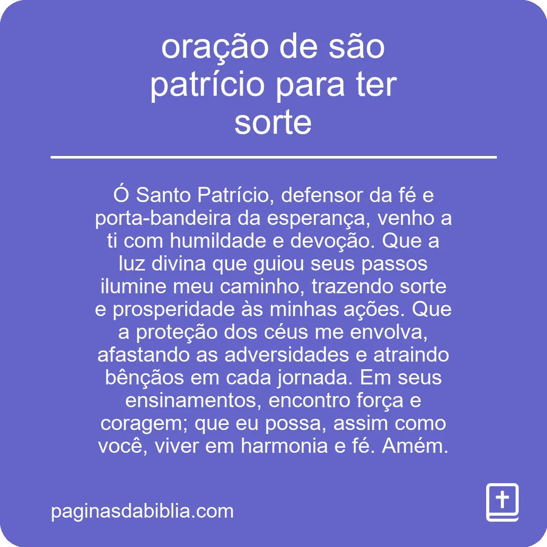 oração de são patrício para ter sorte