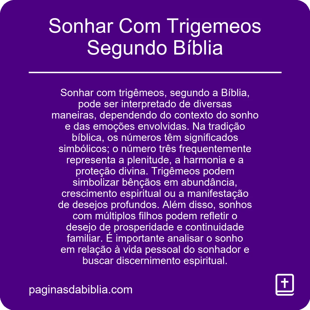 Sonhar Com Trigemeos Segundo Bíblia