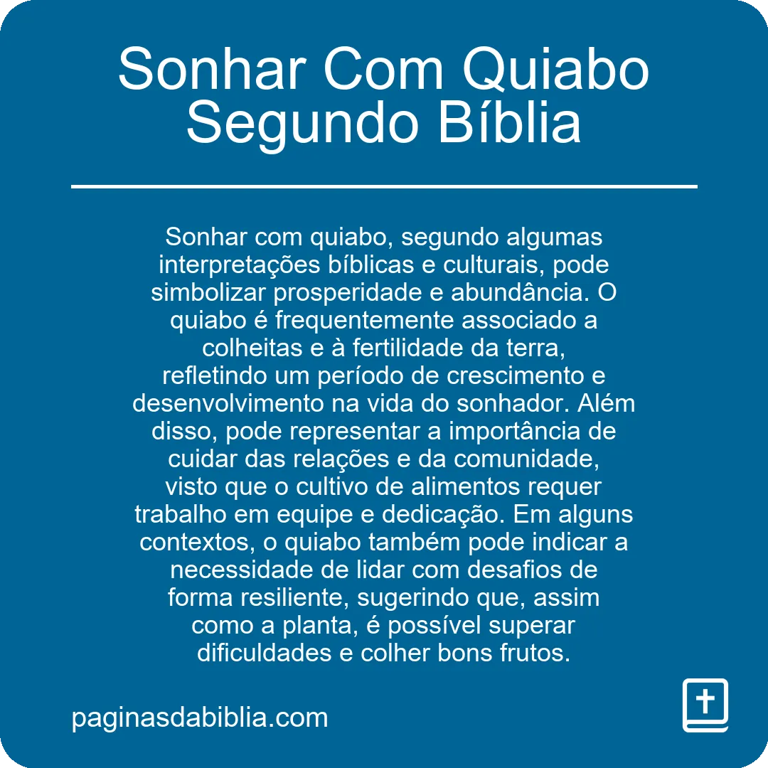 Sonhar Com Quiabo Segundo Bíblia