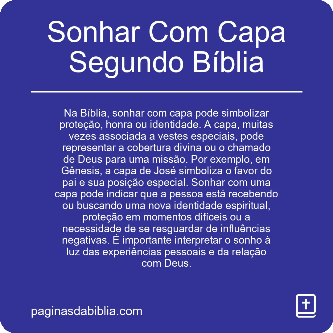 Sonhar Com Capa Segundo Bíblia