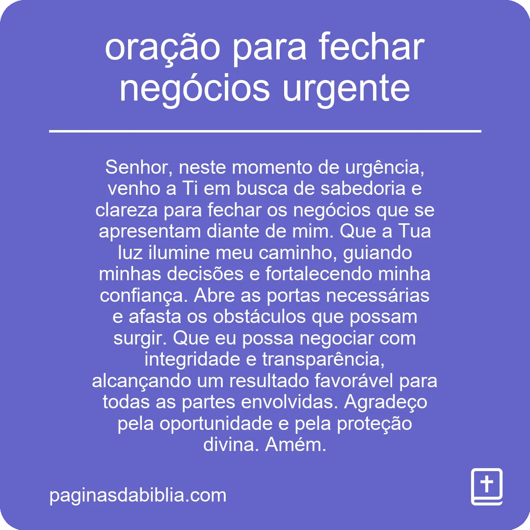 oração para fechar negócios urgente