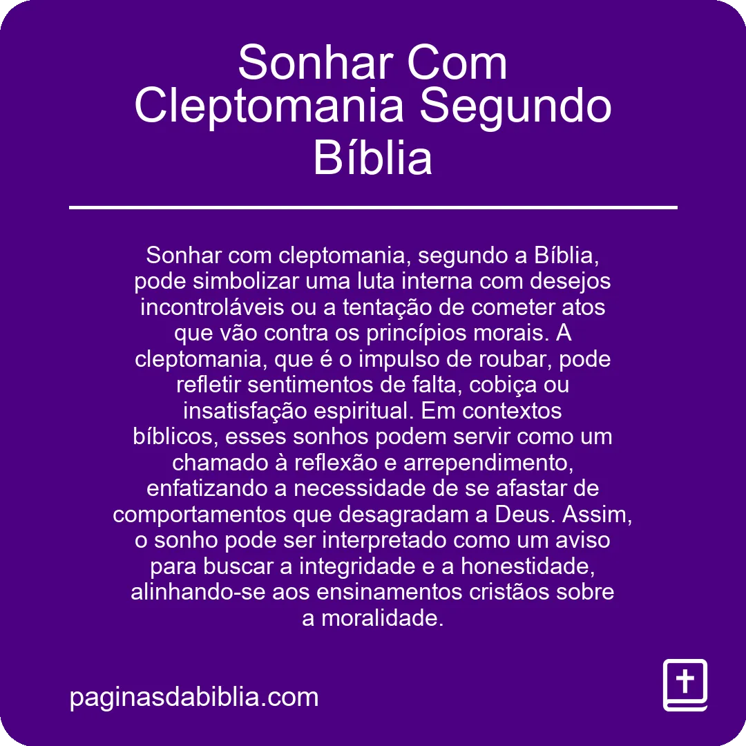 Sonhar Com Cleptomania Segundo Bíblia