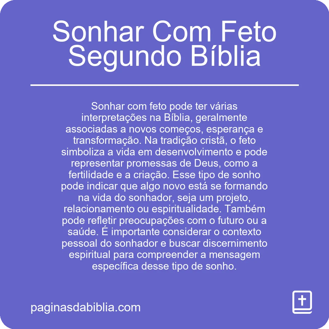 Sonhar Com Feto Segundo Bíblia