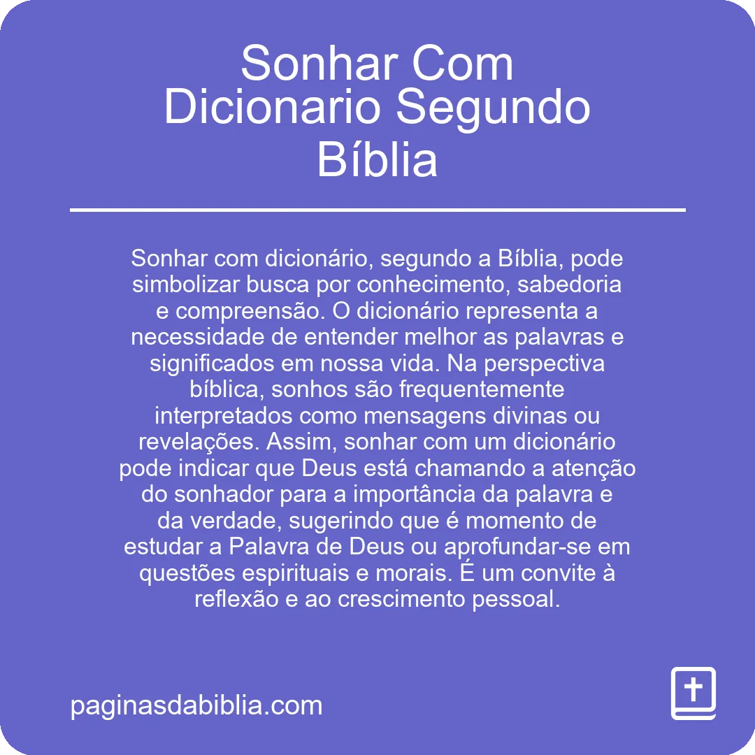 Sonhar Com Dicionario Segundo Bíblia