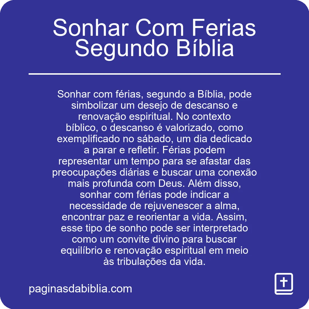 Sonhar Com Ferias Segundo Bíblia