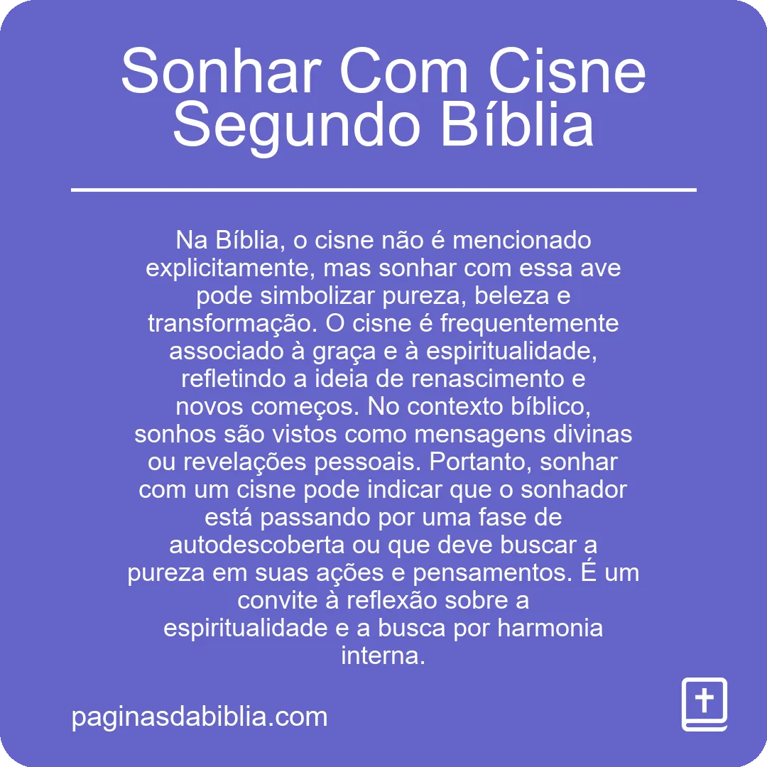 Sonhar Com Cisne Segundo Bíblia