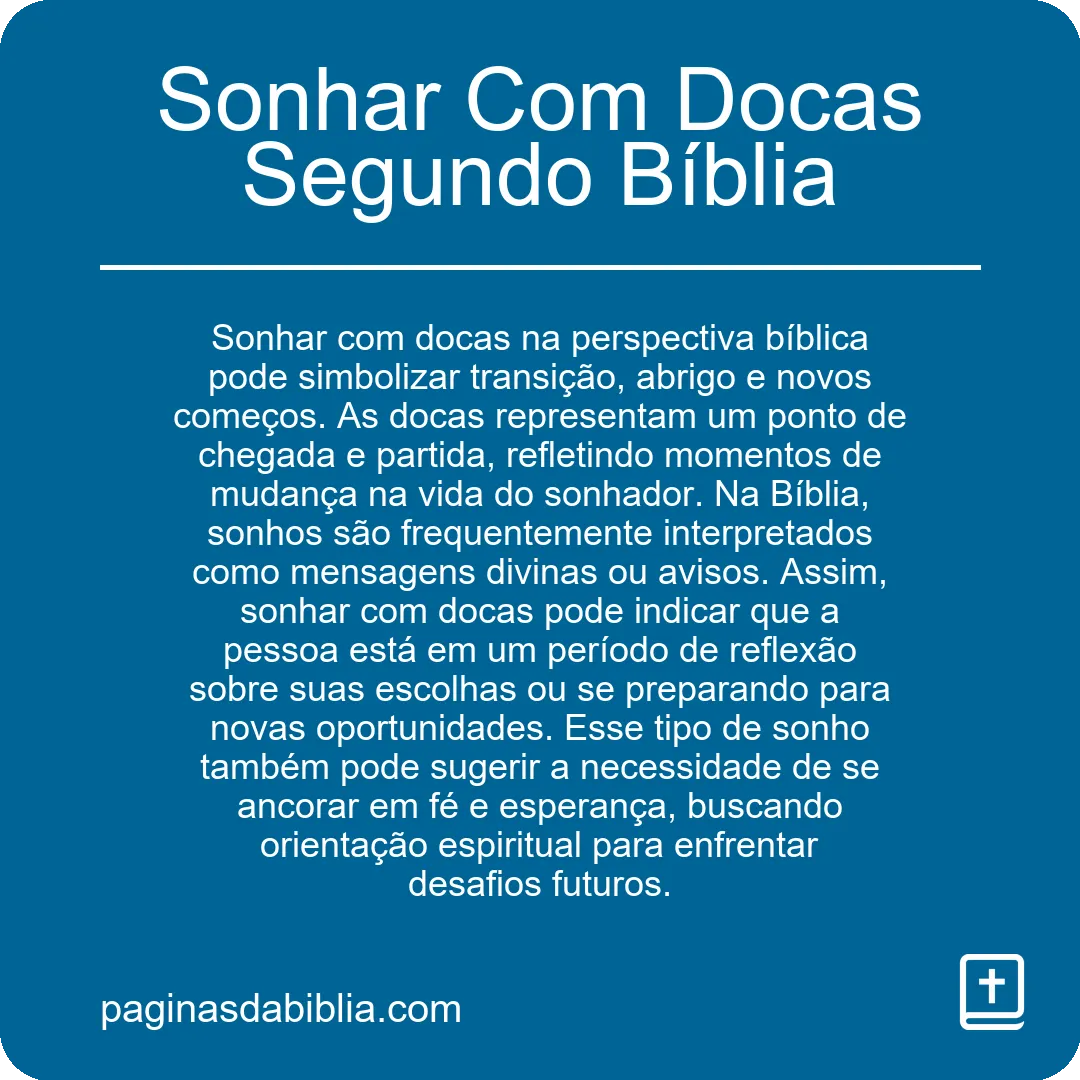 Sonhar Com Docas Segundo Bíblia