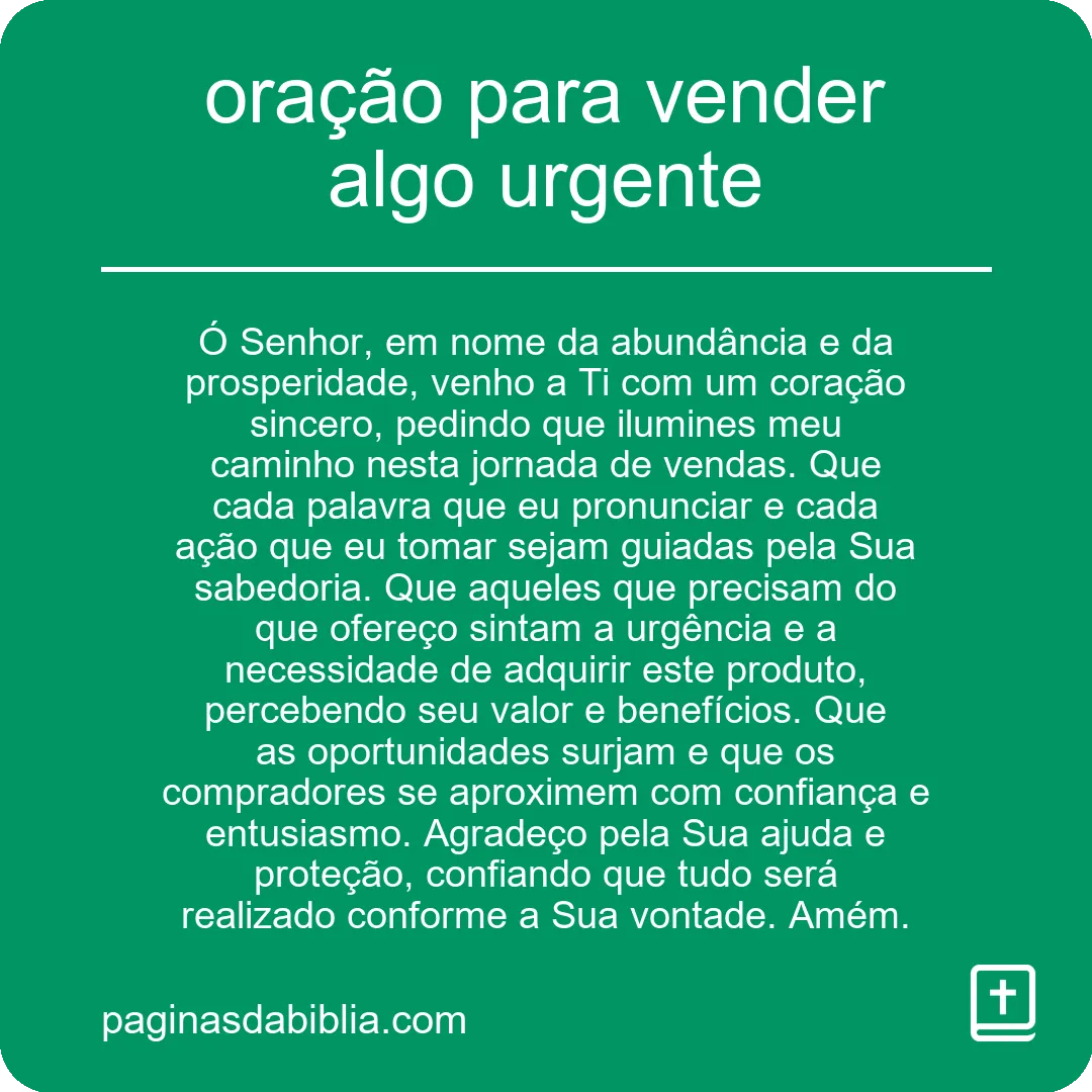 oração para vender algo urgente