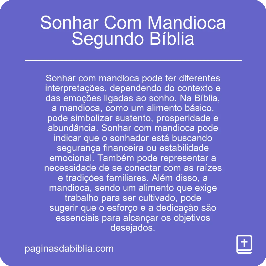 Sonhar Com Mandioca Segundo Bíblia