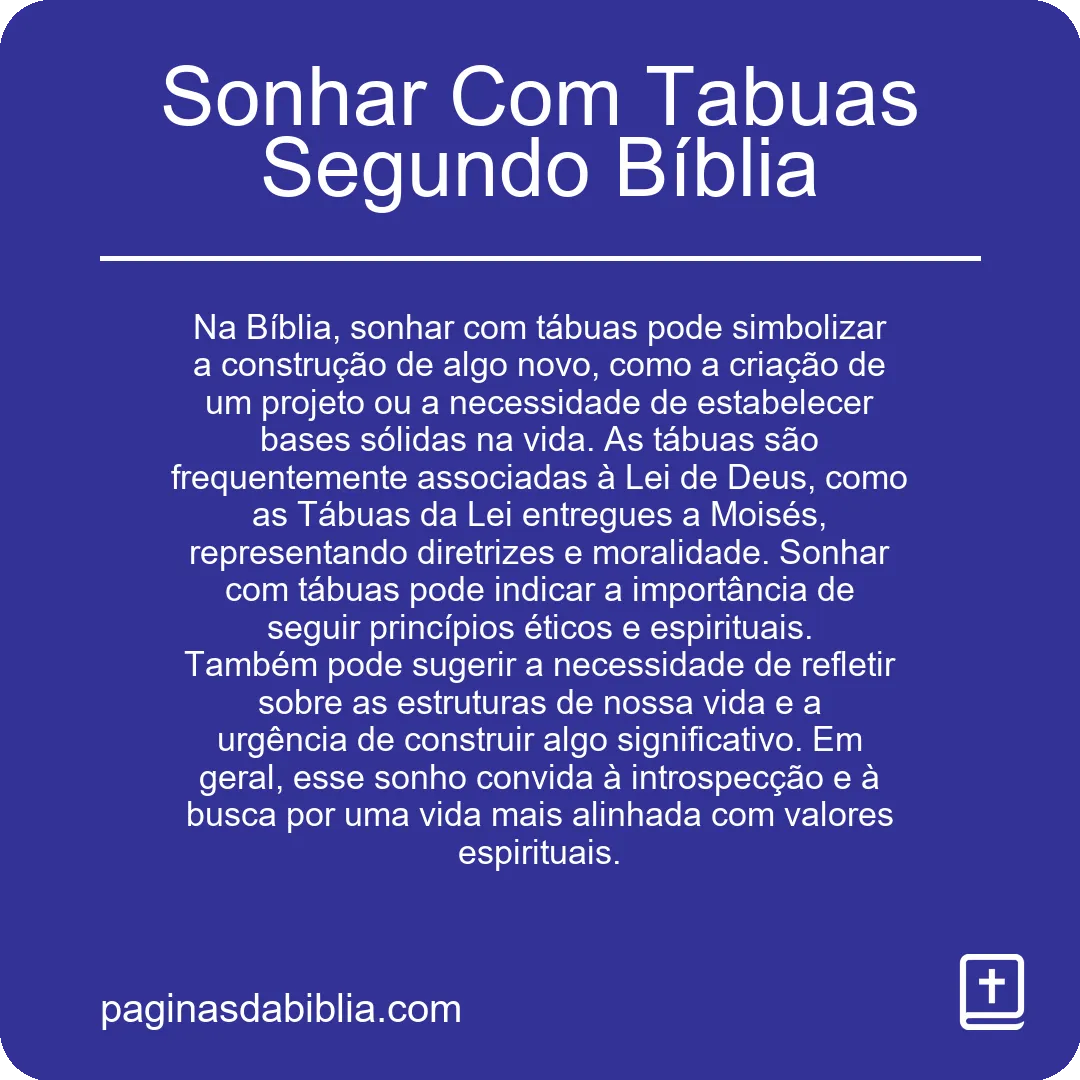 Sonhar Com Tabuas Segundo Bíblia