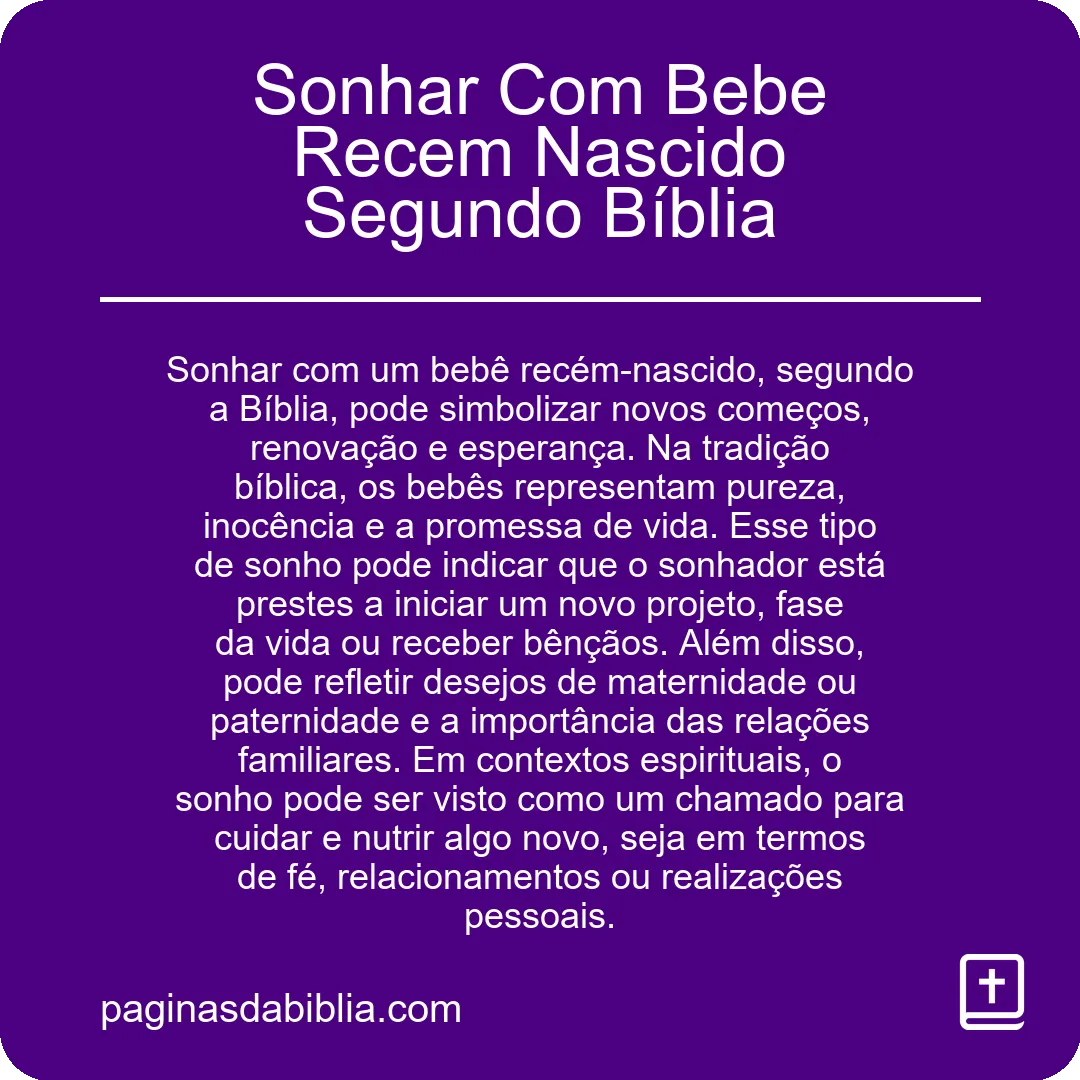 Sonhar Com Bebe Recem Nascido Segundo Bíblia