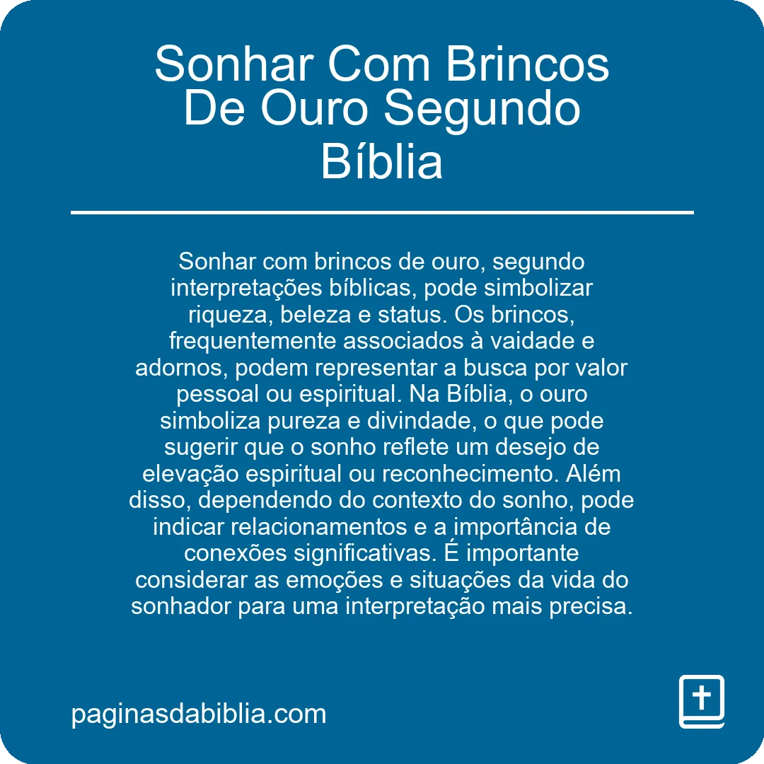 Sonhar Com Brincos De Ouro Segundo Bíblia