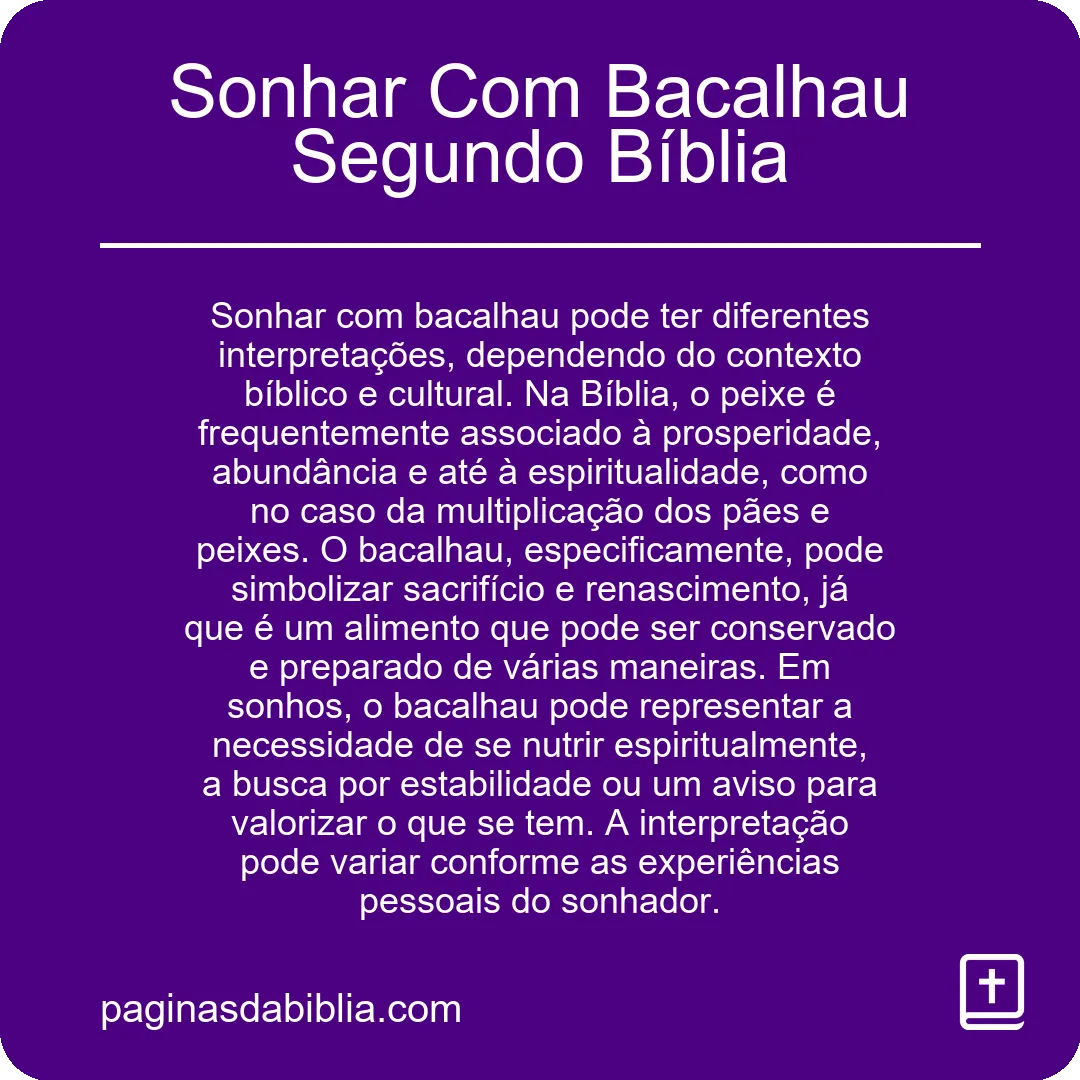 Sonhar Com Bacalhau Segundo Bíblia