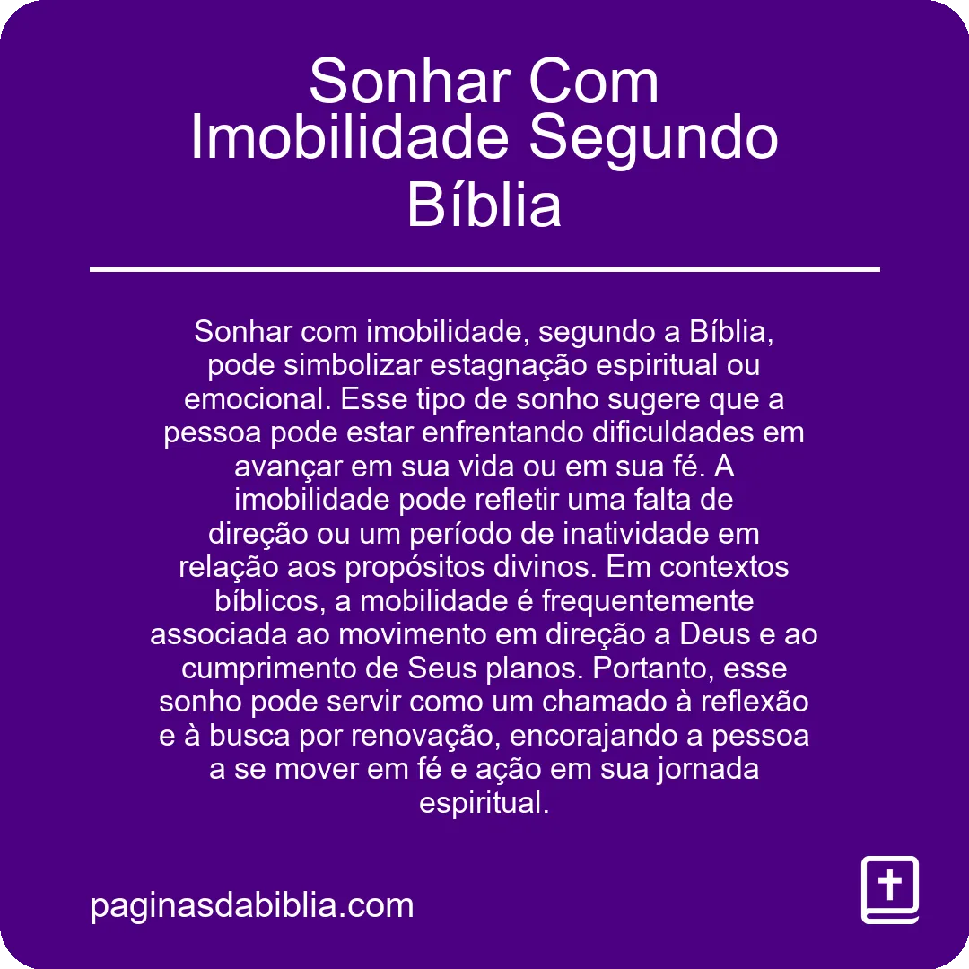 Sonhar Com Imobilidade Segundo Bíblia