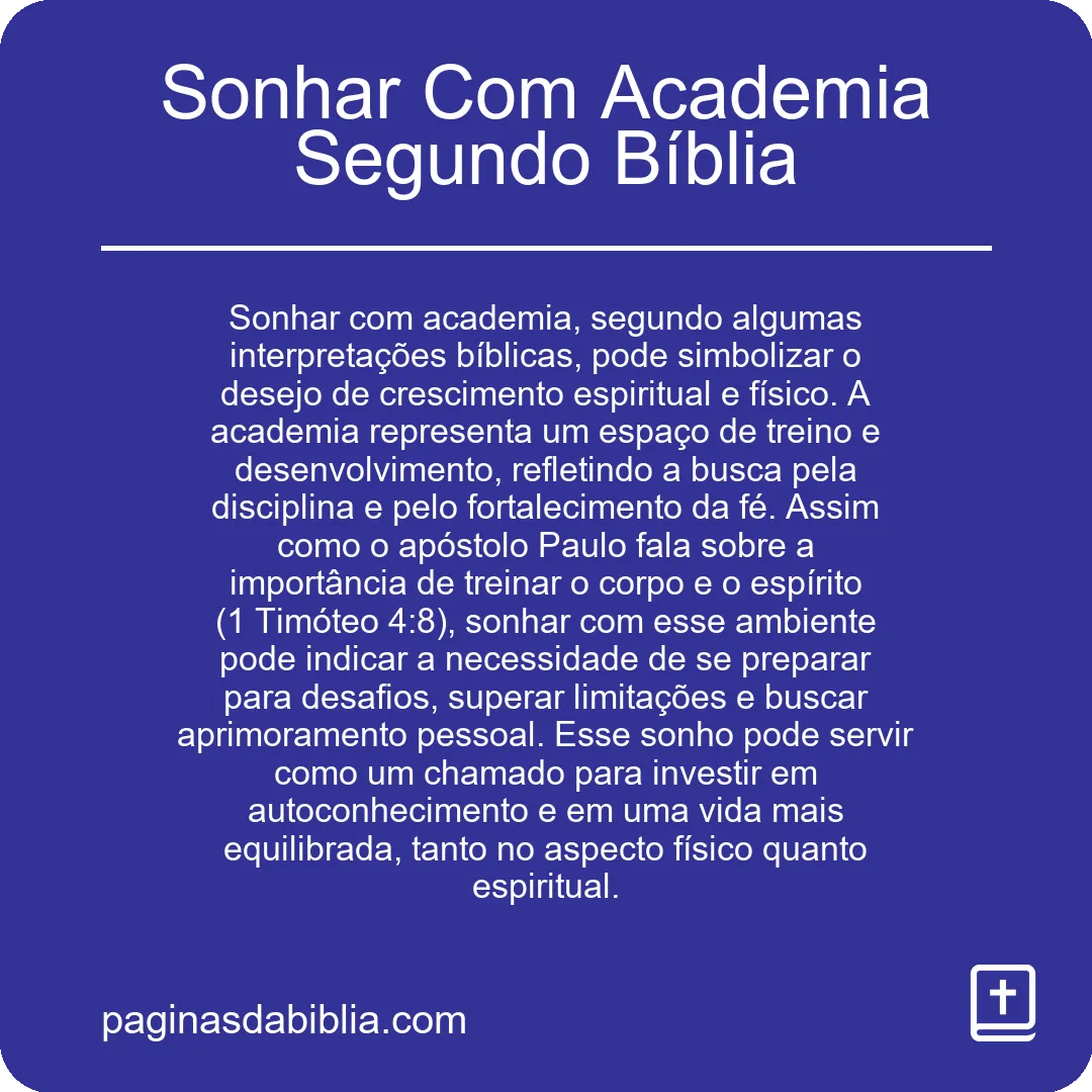 Sonhar Com Academia Segundo Bíblia