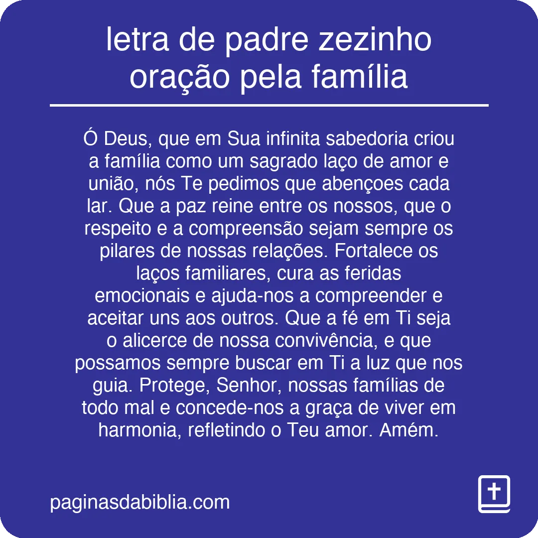 letra de padre zezinho oração pela família