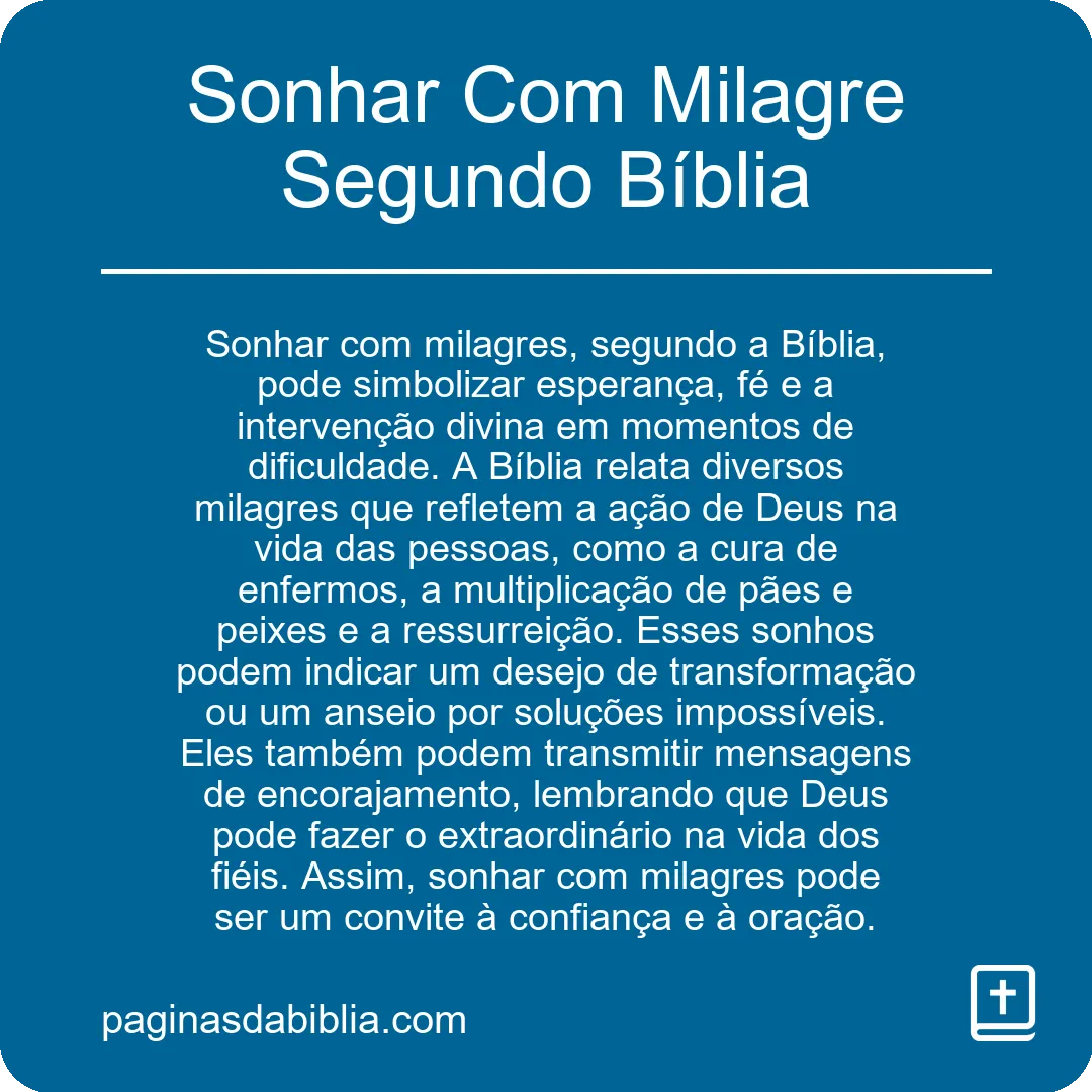 Sonhar Com Milagre Segundo Bíblia