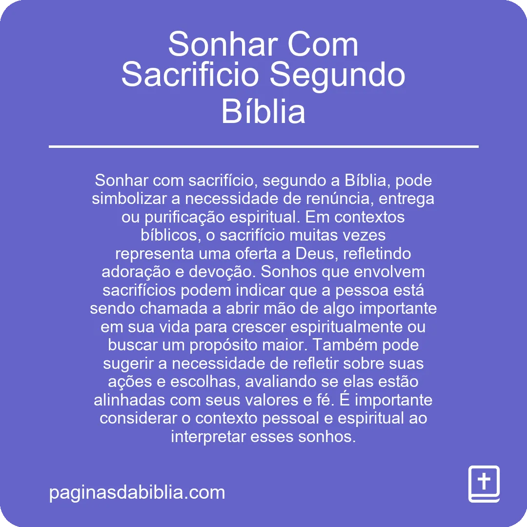 Sonhar Com Sacrificio Segundo Bíblia