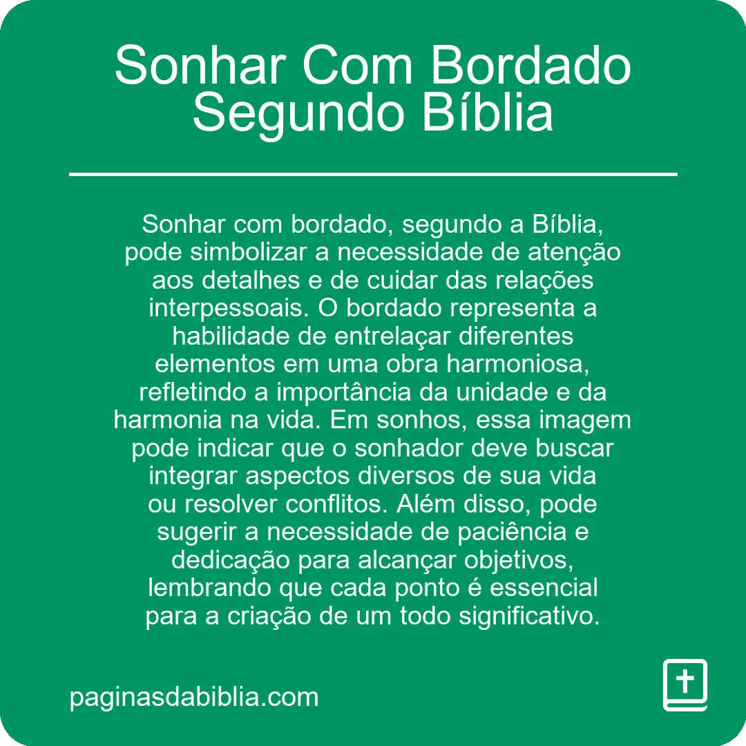 Sonhar Com Bordado Segundo Bíblia