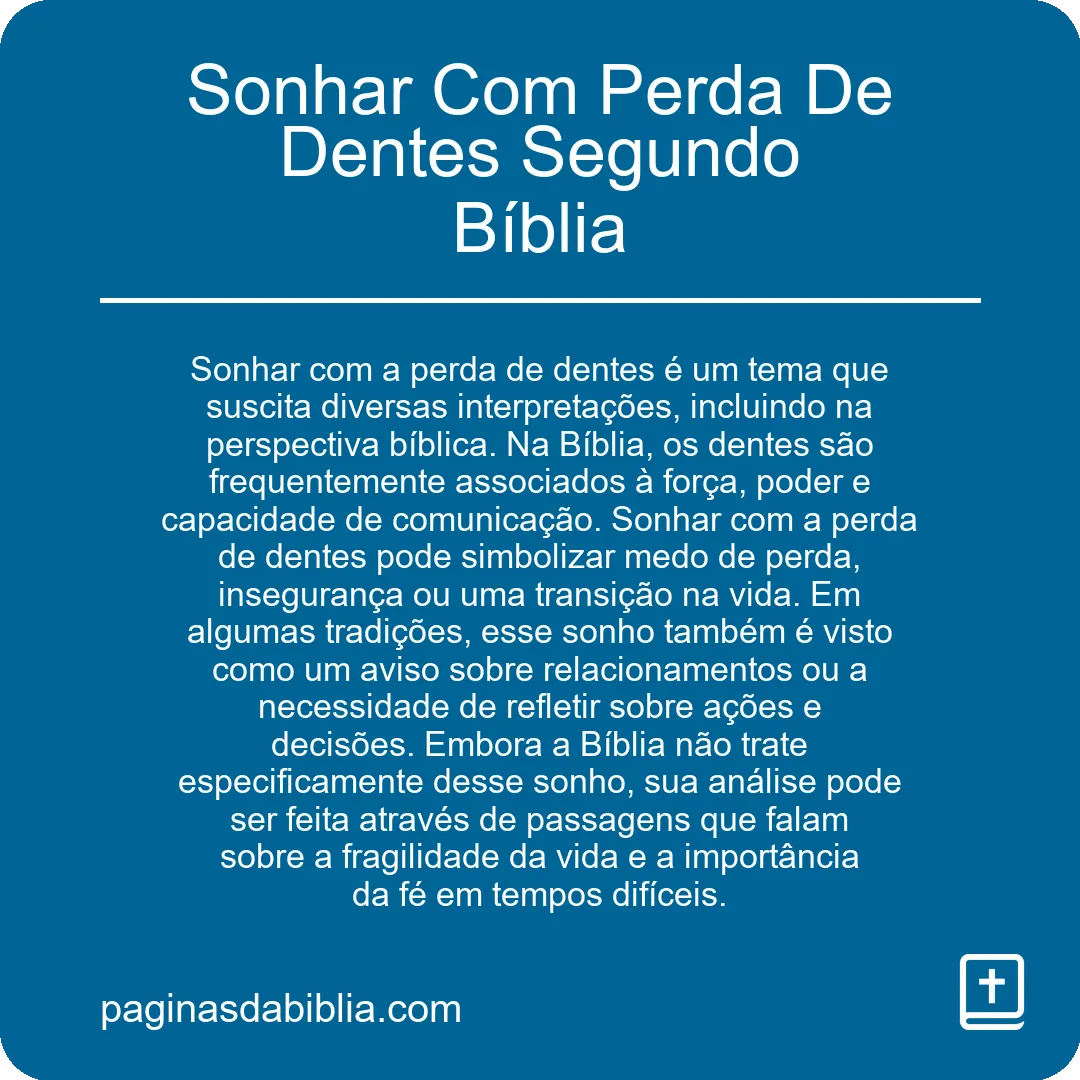 Sonhar Com Perda De Dentes Segundo Bíblia