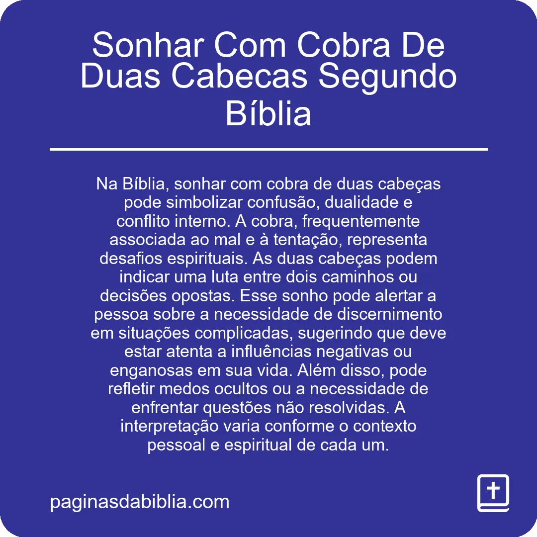 Sonhar Com Cobra De Duas Cabecas Segundo Bíblia