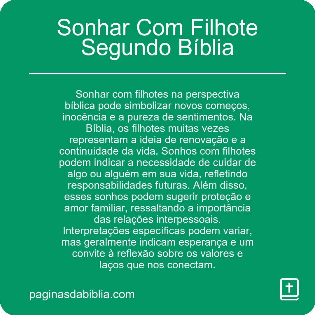 Sonhar Com Filhote Segundo Bíblia