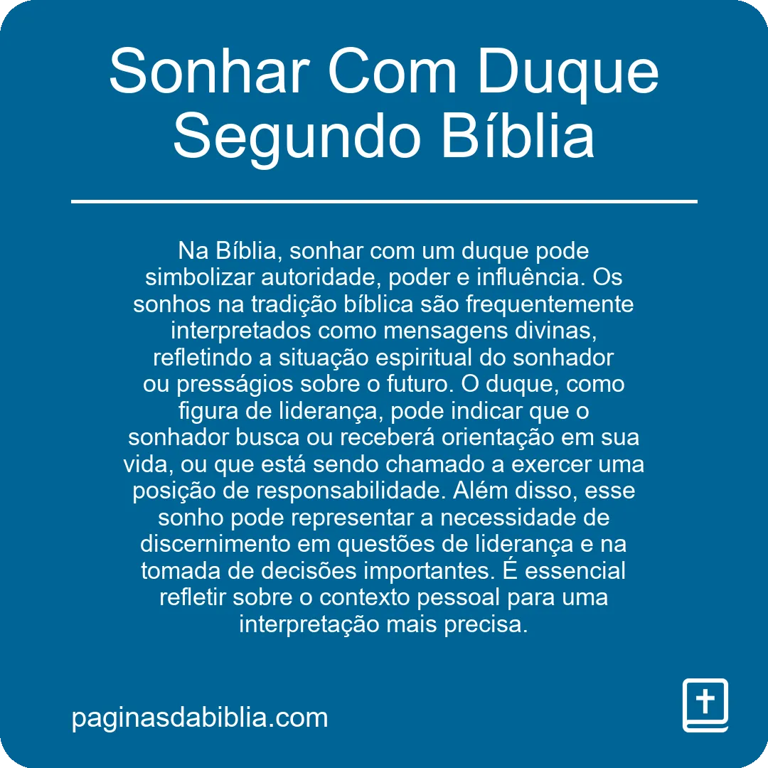 Sonhar Com Duque Segundo Bíblia