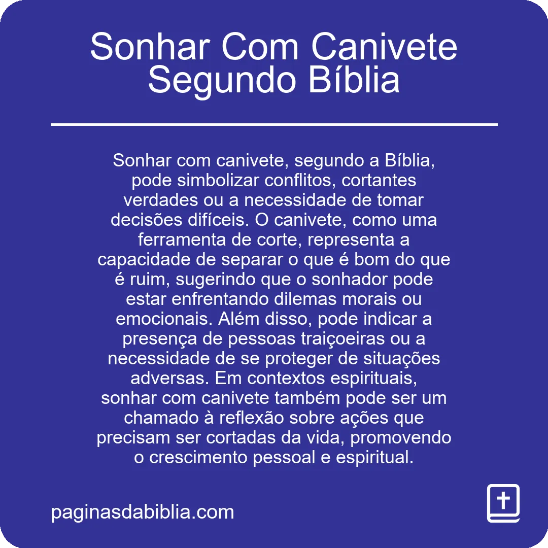 Sonhar Com Canivete Segundo Bíblia