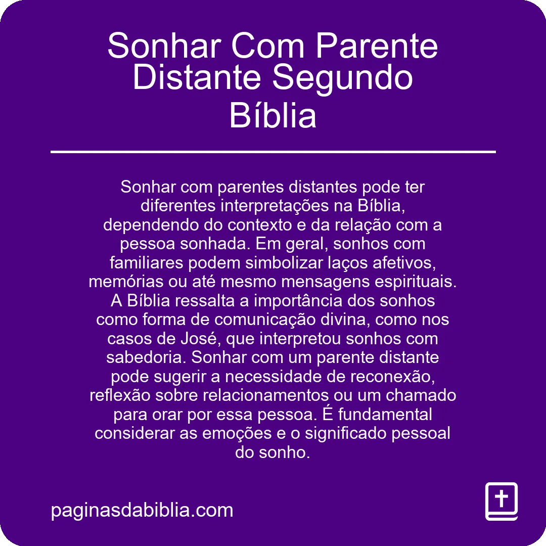 Sonhar Com Parente Distante Segundo Bíblia