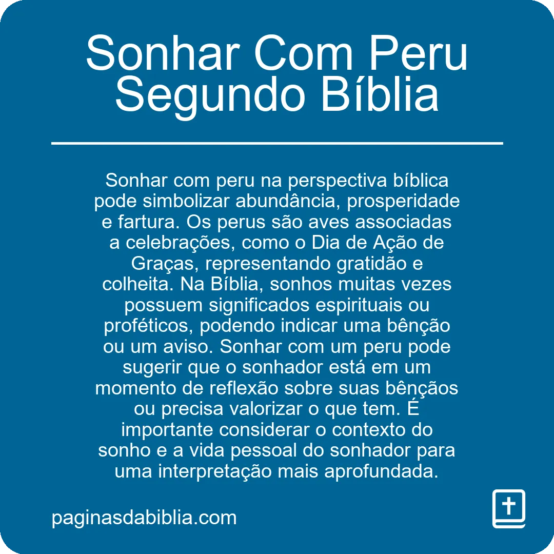 Sonhar Com Peru Segundo Bíblia