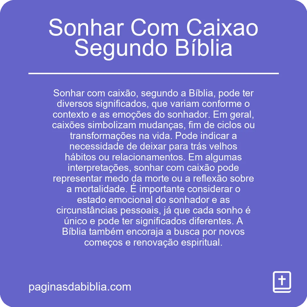 Sonhar Com Caixao Segundo Bíblia