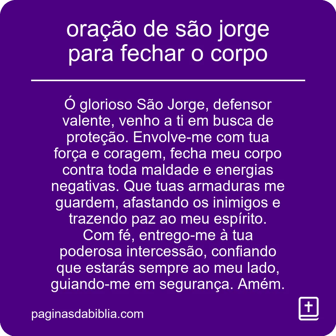 oração de são jorge para fechar o corpo