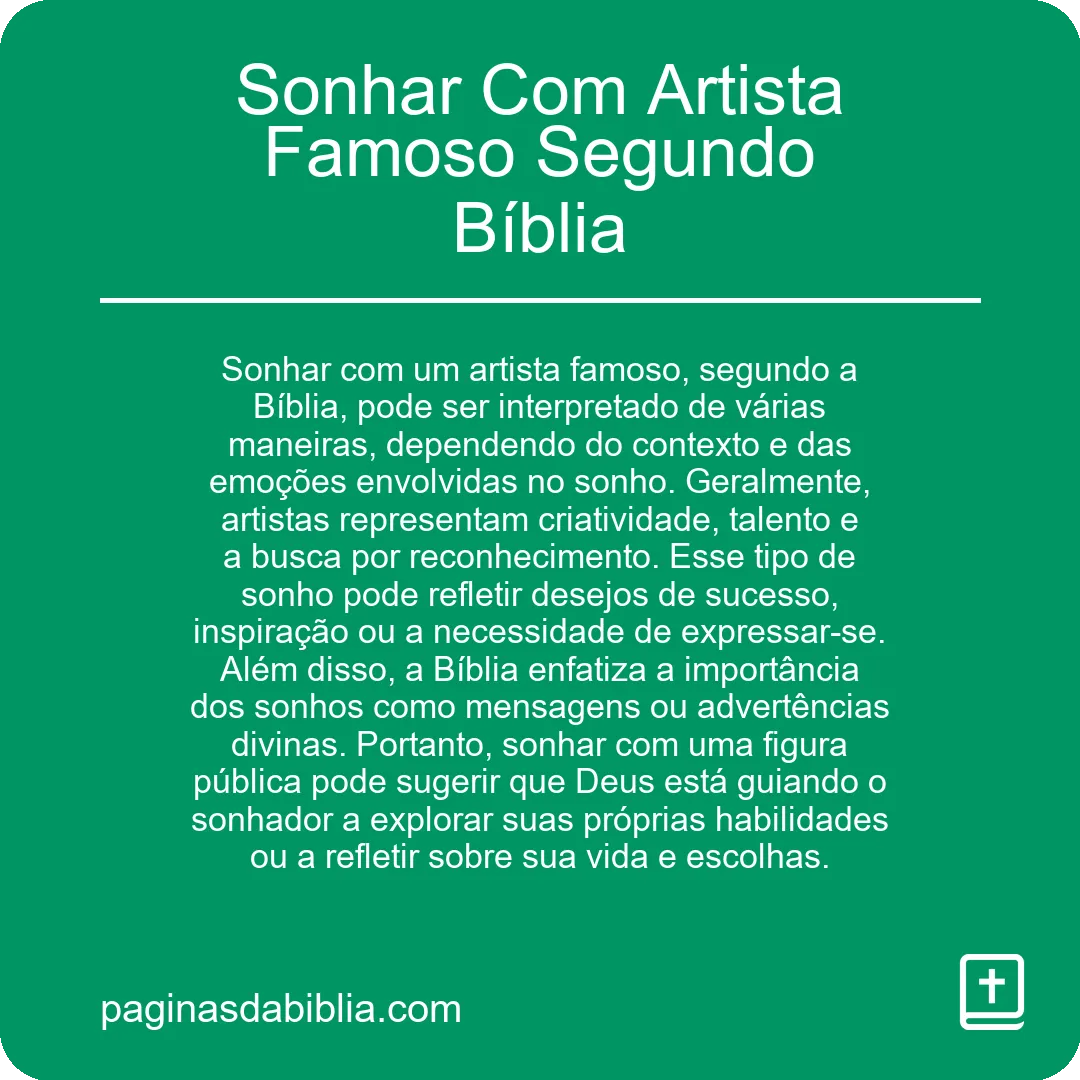 Sonhar Com Artista Famoso Segundo Bíblia