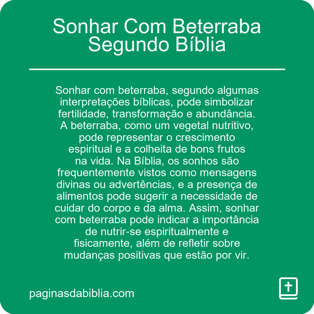 Sonhar Com Beterraba Segundo Bíblia