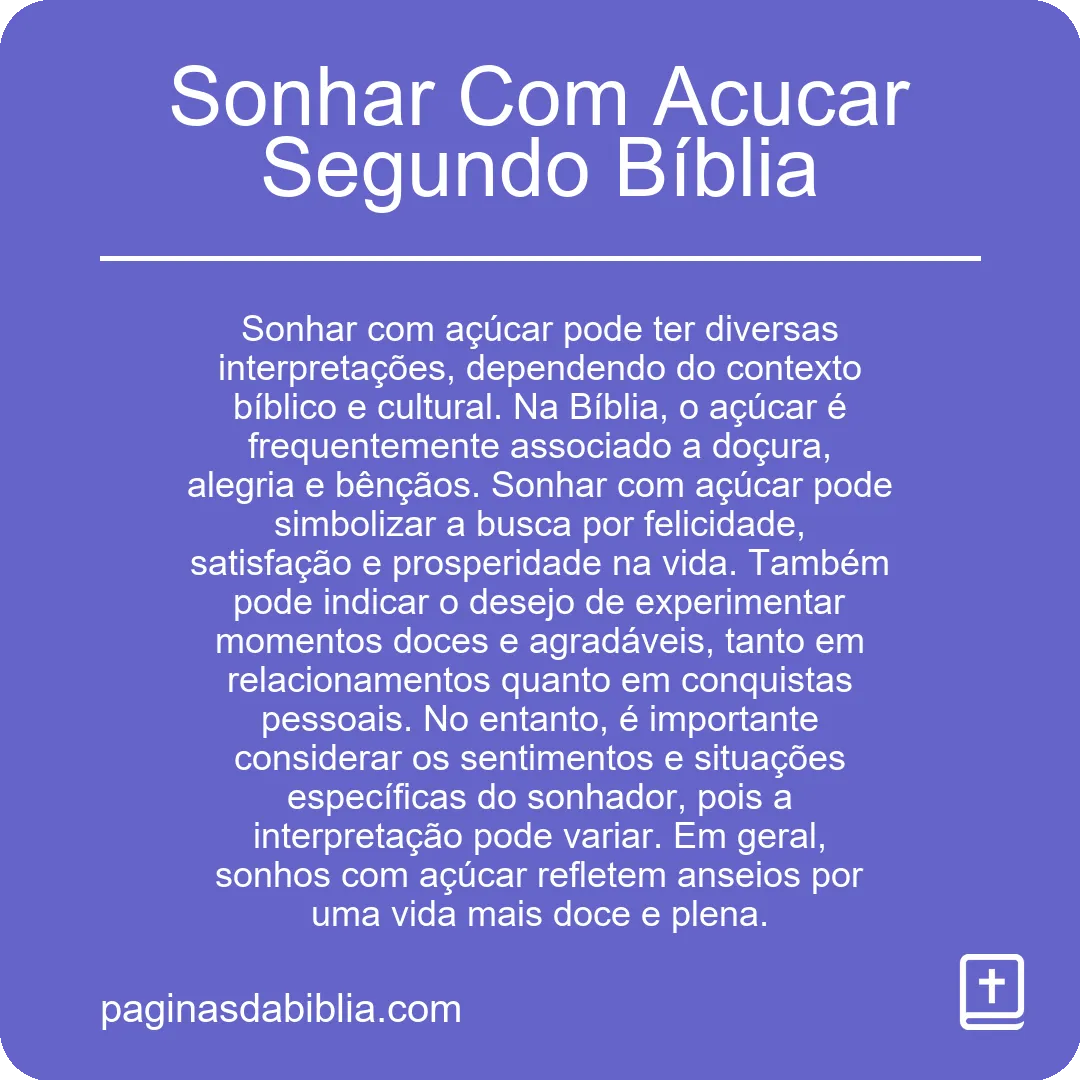 Sonhar Com Acucar Segundo Bíblia