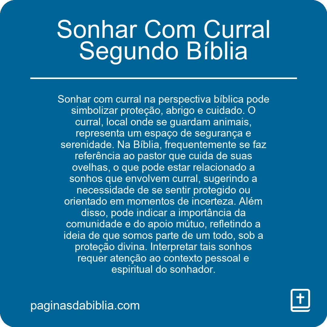 Sonhar Com Curral Segundo Bíblia