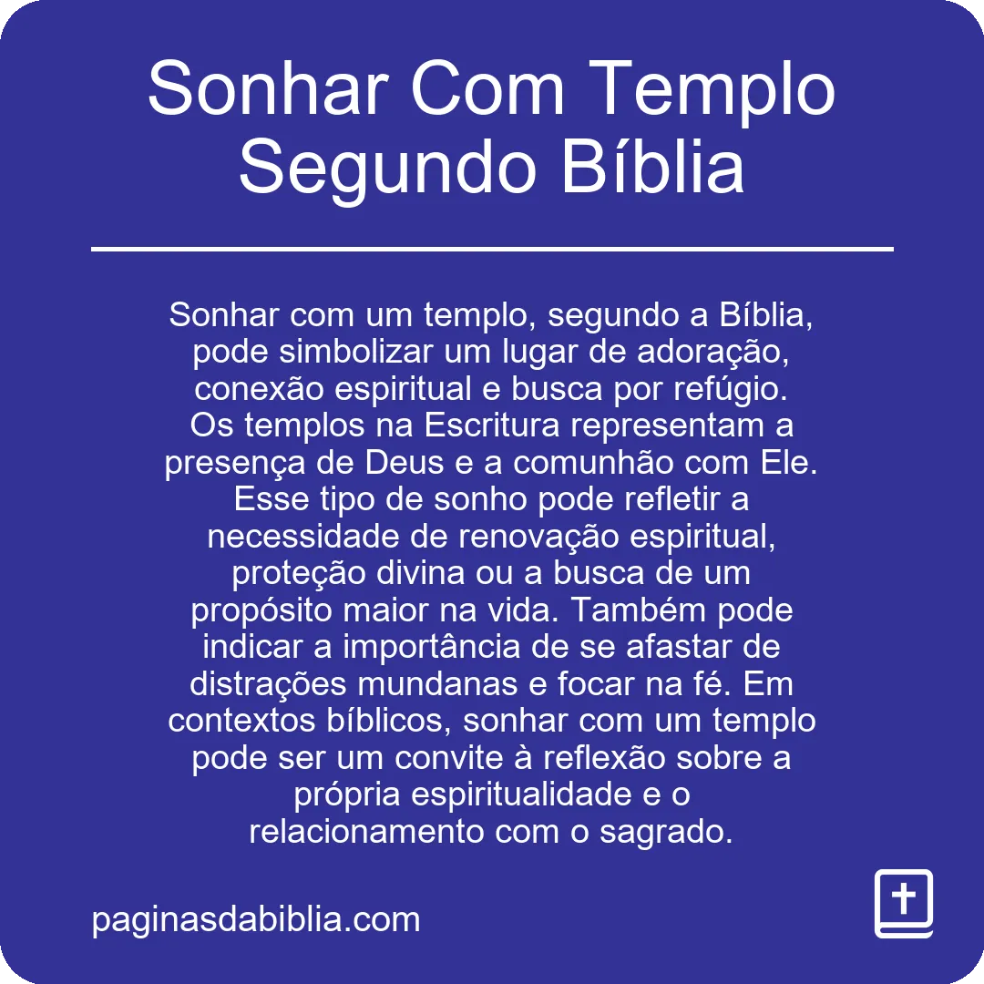 Sonhar Com Templo Segundo Bíblia