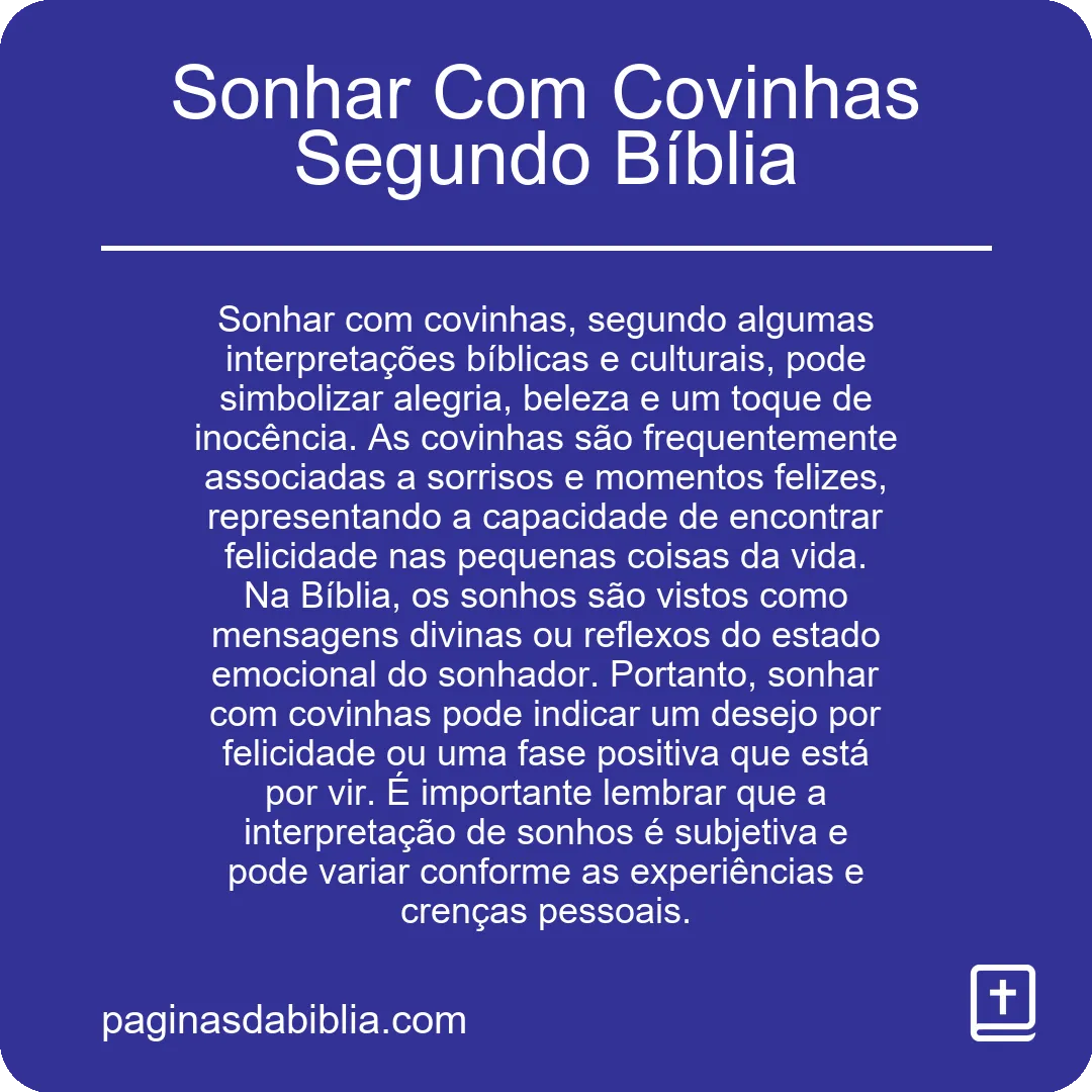 Sonhar Com Covinhas Segundo Bíblia