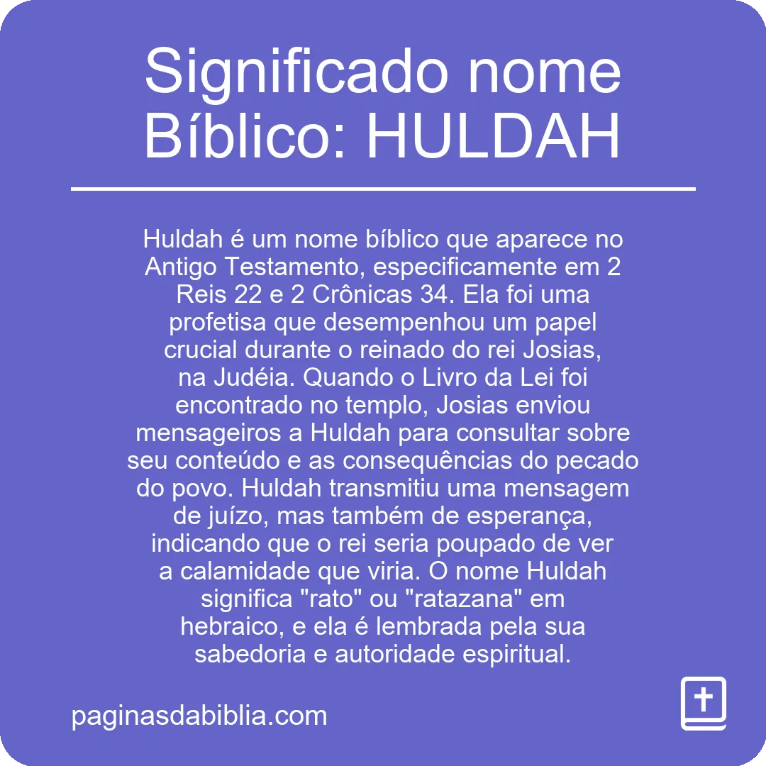 Significado nome Bíblico: HULDAH