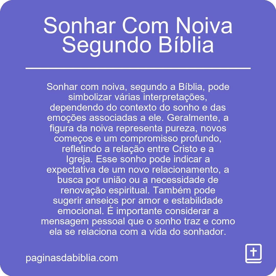 Sonhar Com Noiva Segundo Bíblia