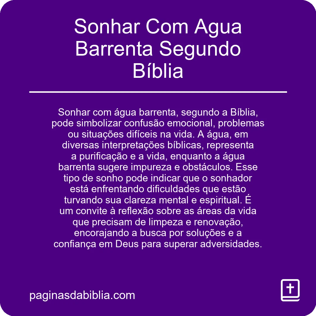 Sonhar Com Agua Barrenta Segundo Bíblia