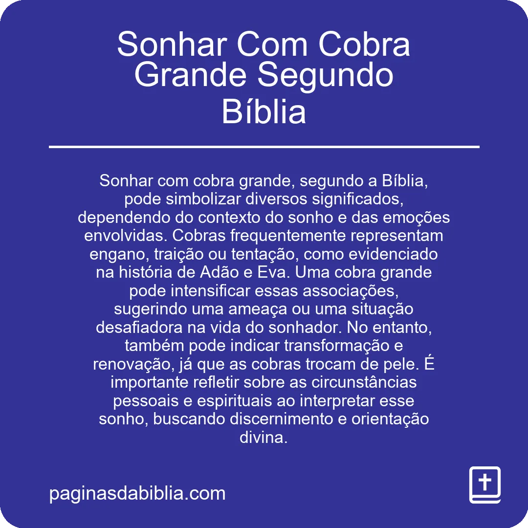 Sonhar Com Cobra Grande Segundo Bíblia