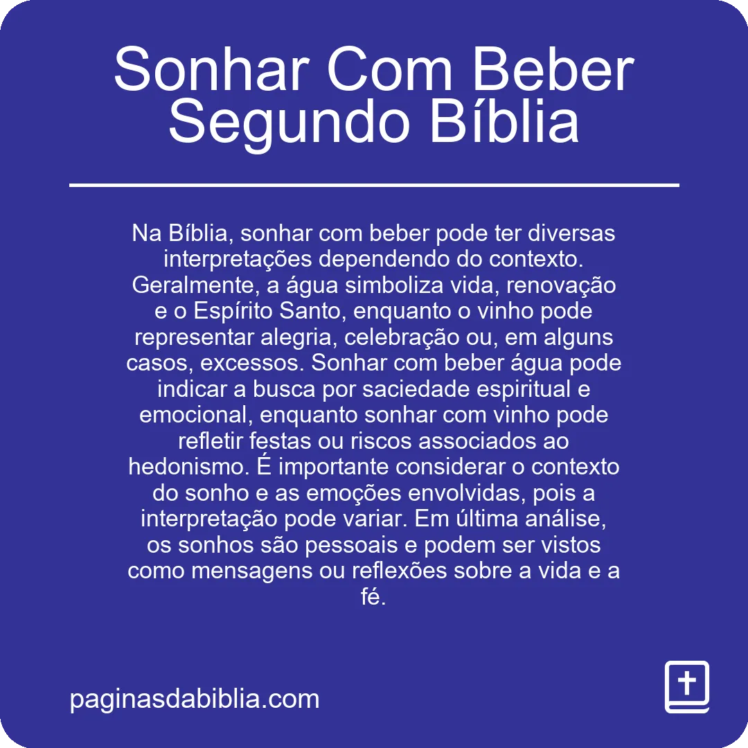 Sonhar Com Beber Segundo Bíblia