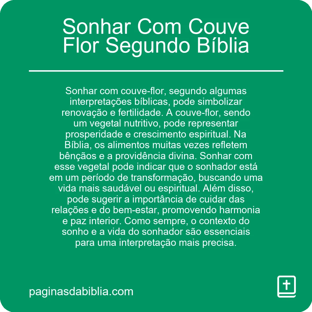 Sonhar Com Couve Flor Segundo Bíblia