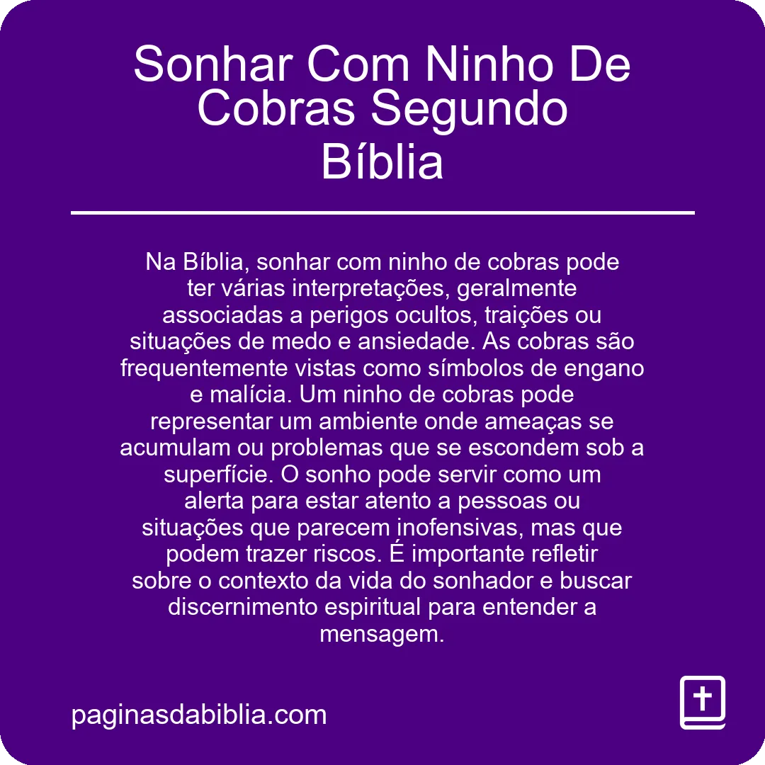 Sonhar Com Ninho De Cobras Segundo Bíblia