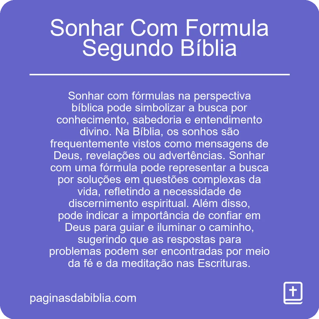 Sonhar Com Formula Segundo Bíblia