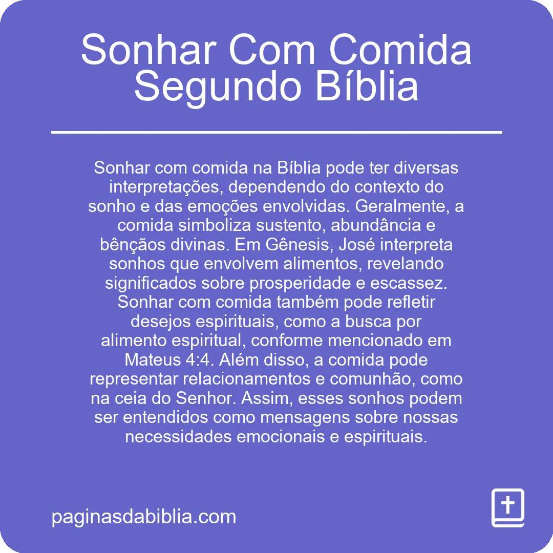 Sonhar Com Comida Segundo Bíblia